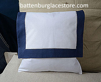 Envelope Pillow. 12 inches. White with TRUE NAVY color border